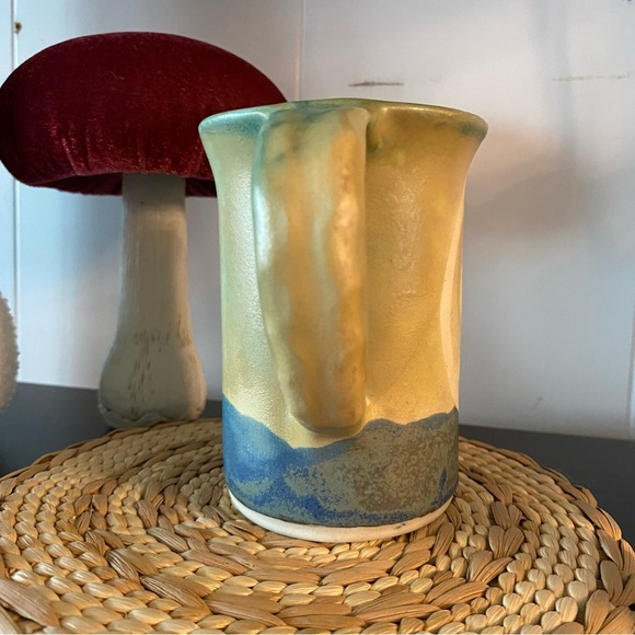 Vintage Hugh Crosby Pottery Mug Handmade Flower Tulip Blue Green Nova Scotia Art - Picture 3 of 13